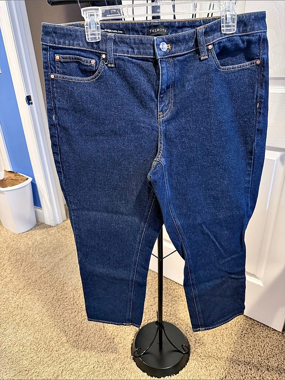Talbots Slim Straight Ankle Jean Jeans Blue Denim 14WP Regina Wash NWOT